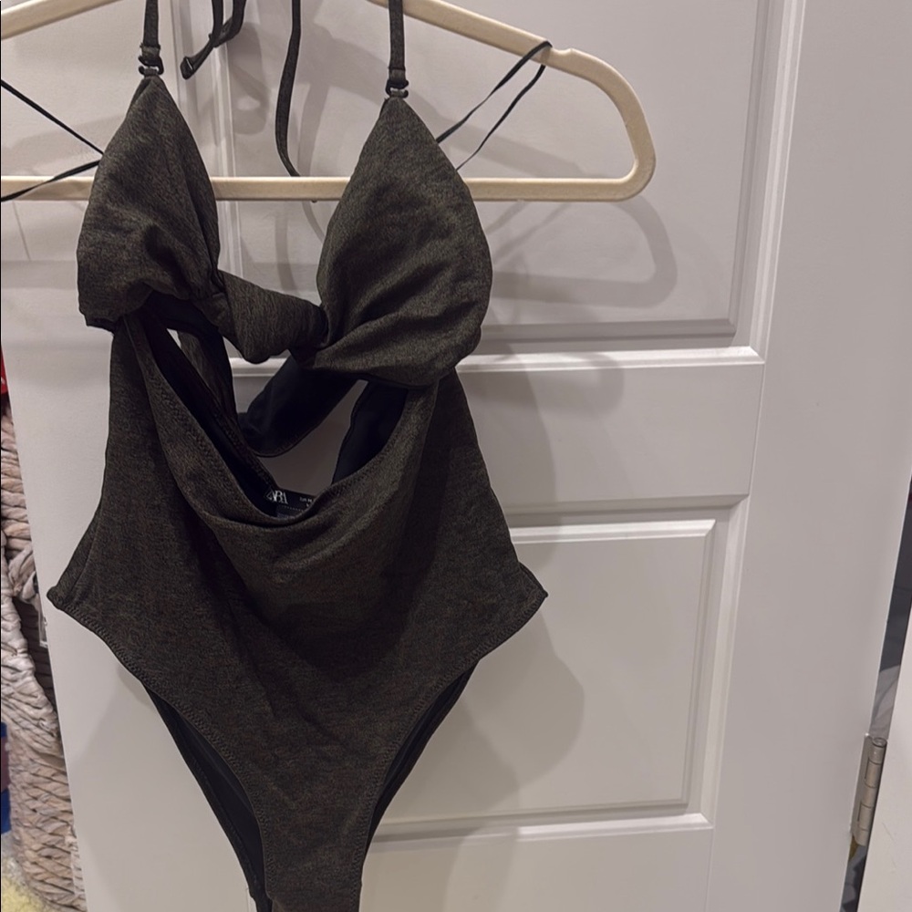 Zara Black and Brown Women Swim One Piece